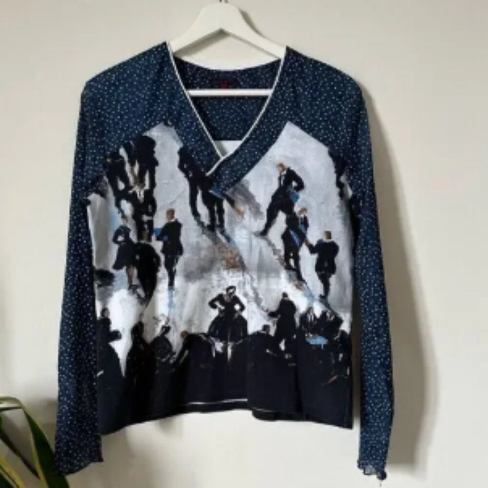 Aventures Des Toiles Print Men in Suits Art to Wear Long Sleeve Top Size 42